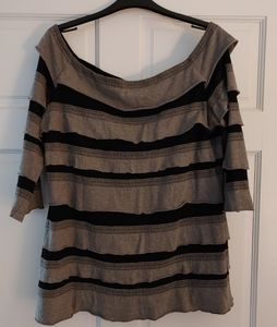 Joseph Ribkoff Grey and Sheer Black Top